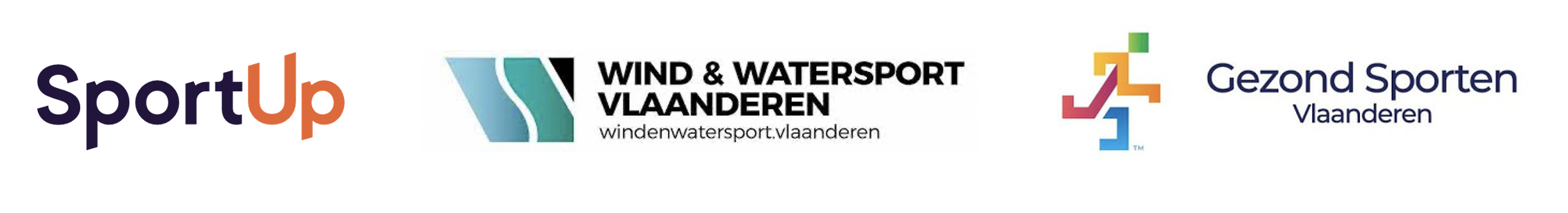 Logo's van SportUp, Wind en Watersport Vlaanderen en Gezond Sporten Vlaanderen